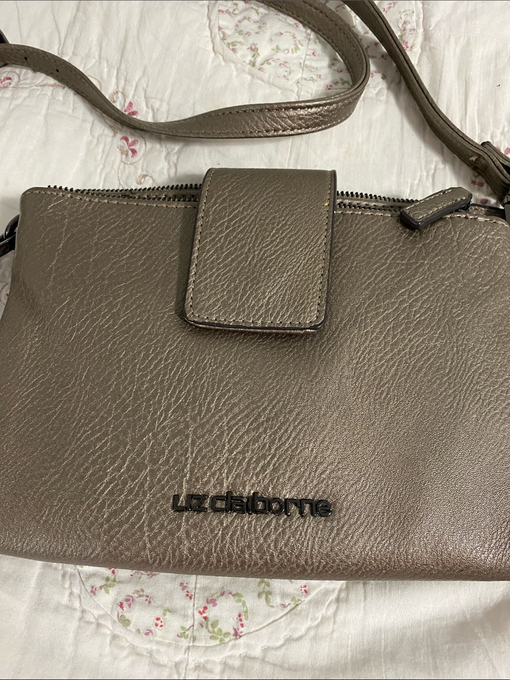 Liz Claiborne Metallic Taupe Crossbody Purse